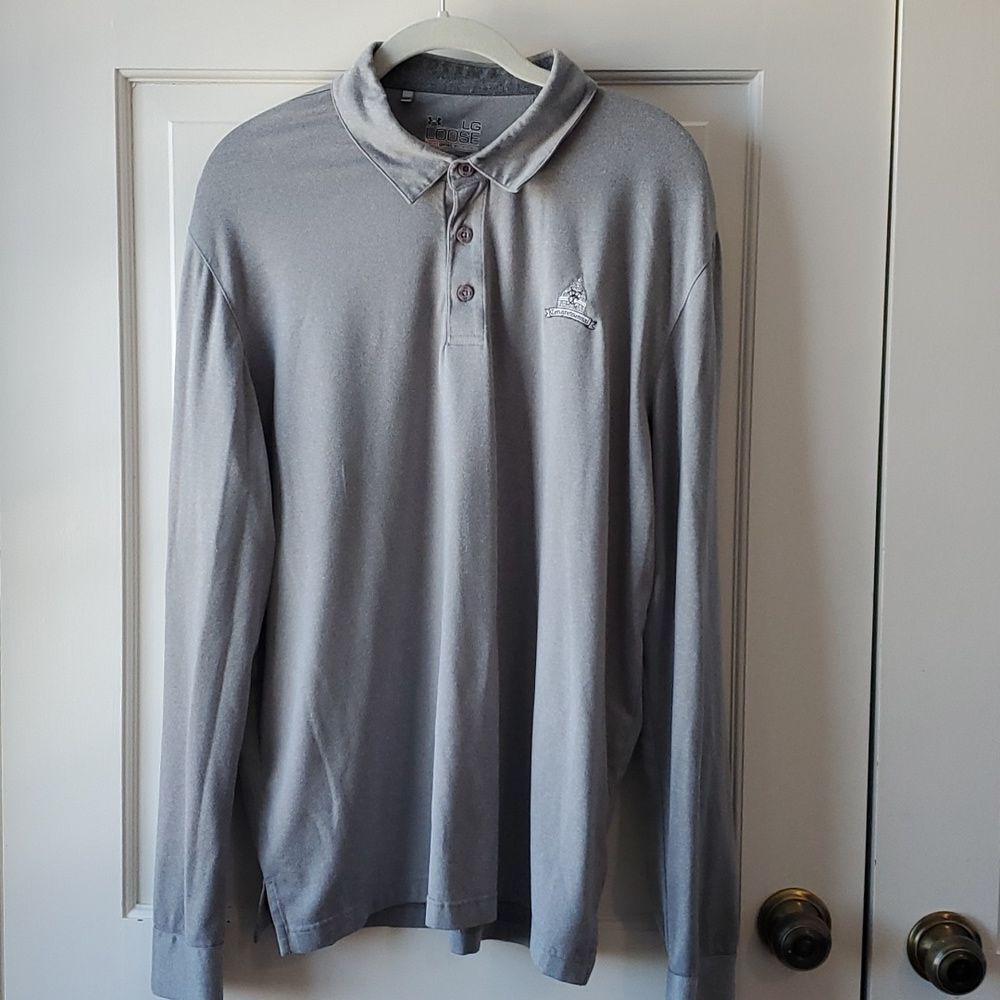 UNDER ARMOUR CONGRESSIONAL GOLF POLO SHIRT GRAY LARGE LONG SLEEVE LOOSE FIT